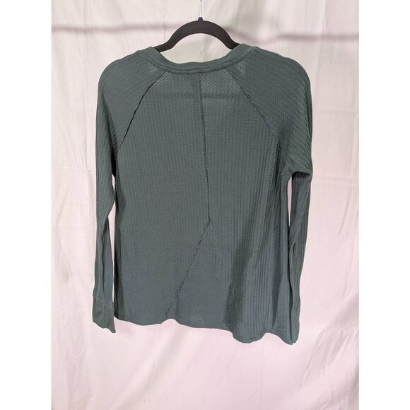 Calvin Klein Jeans Green Thermal Pullover Top Long Sleeve V Neck Women's Small - Picture 2 of 7